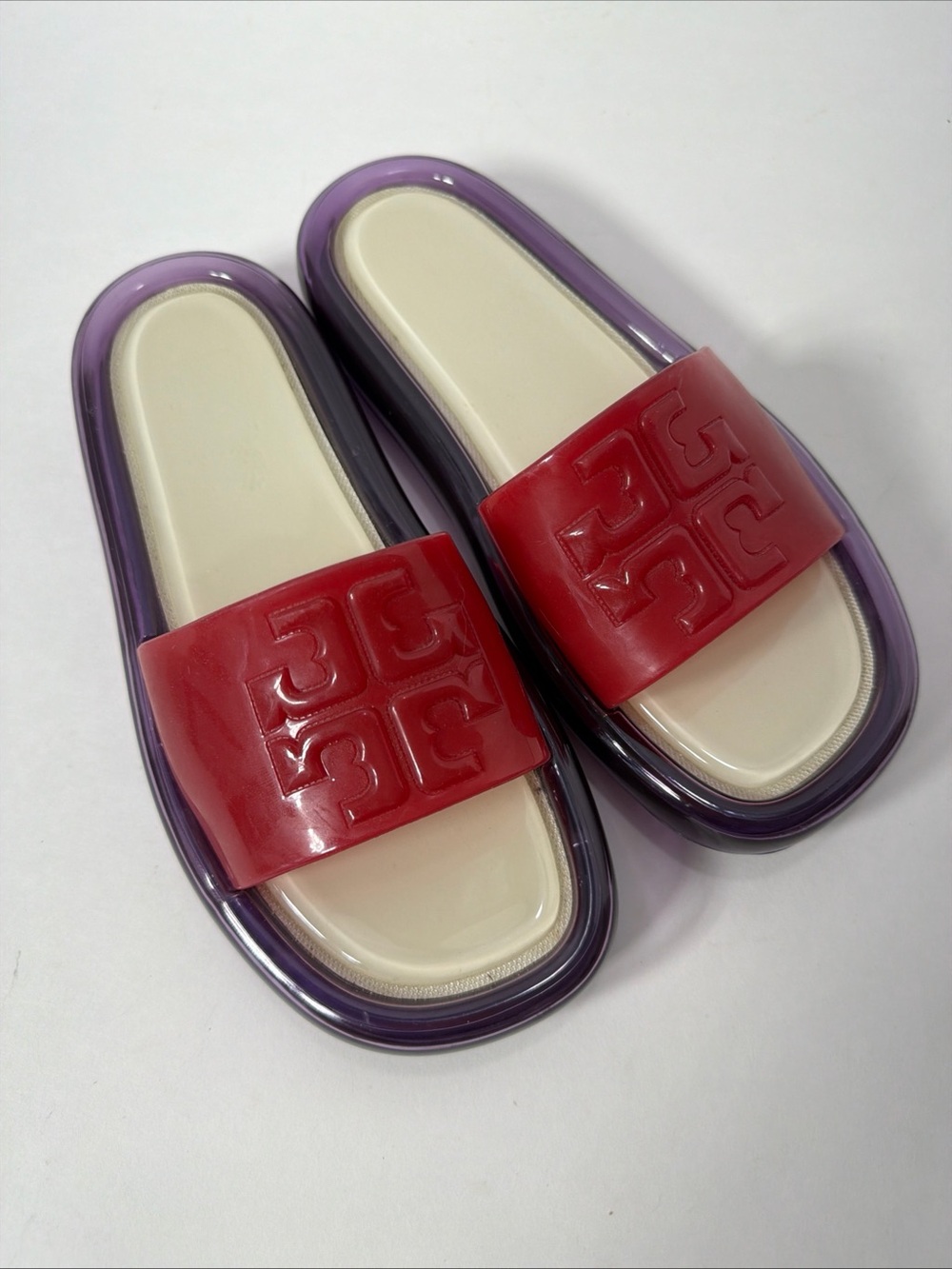 Tory Burch WOMEN’S BUBBLE JELLY RED PURPLE SLIDES Shoes Size 5B VGC
